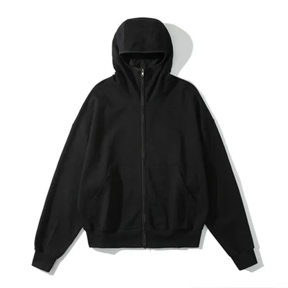 saferido Retro Streetwear Solid Color Zipper Hooded Jacket for Men Autumn and Winter Harajuku Black Gray Color Oversized Cardigan Hoodies