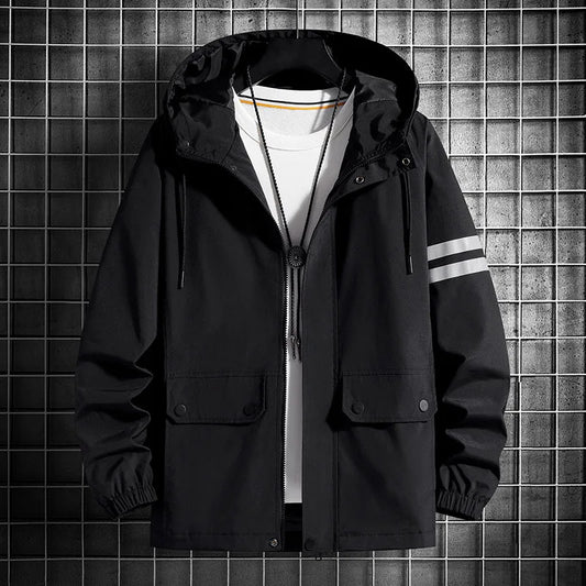 saferido Men's Jacket Spring Autumn Fashion Thin Hooded Jacket Street Retro Casual Coat with Pocket Sports Windbreaker