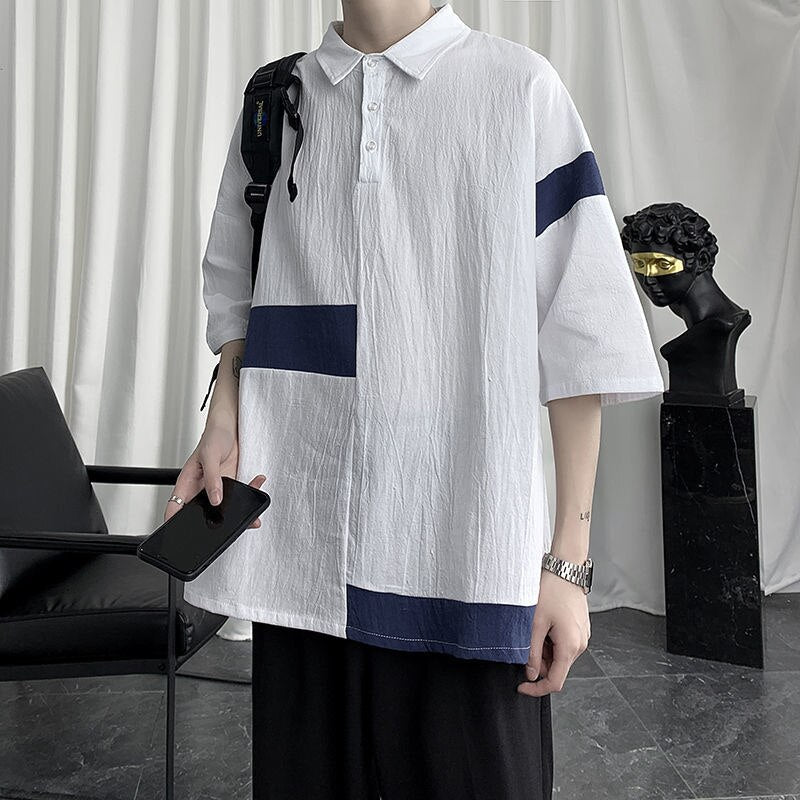 Summer New Polo Shirts Cotton Linen Breathable Men's Shirts Turn-down Collar All-match Tops Short Sleeve Harajuku Blouses