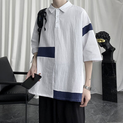 Summer New Polo Shirts Cotton Linen Breathable Men's Shirts Turn-down Collar All-match Tops Short Sleeve Harajuku Blouses