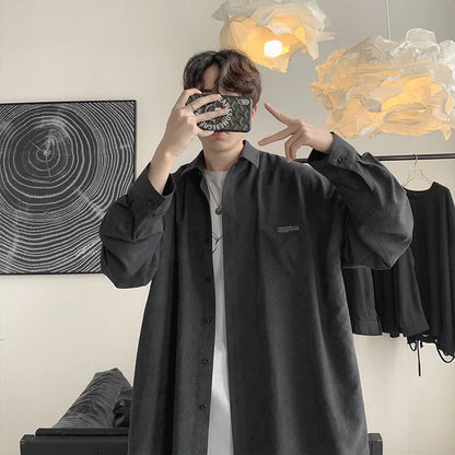 saferido men's spring and summer ins solid color long sleeve shirt men's Korean version trend basic style niche design shirt coat