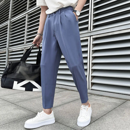 saferido Korean Business Solid Color Stretch Trousers Casual Pants Black Grey Mens Pants Office Trousers Men Tight-ankle Hombre 36