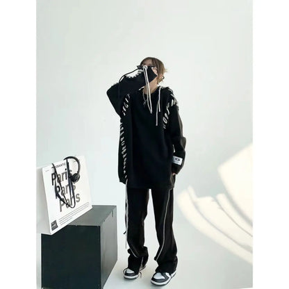 saferido Lace-Up Ribbon Loose Knit Sweater bf Oversized Pullover Women Man 2024 y2k clothing hiphop punk goth harajuku streetwear grunge