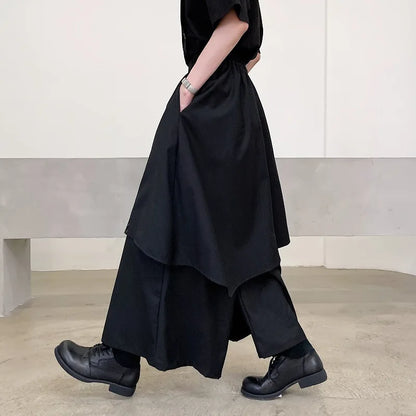 Men's Dark Irregular Pants Japanese Style Men Fashion Instagram Mixed Wind Streamer Kendo Samurai Culottes Party Dress Trousers