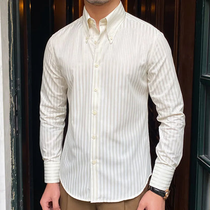 saferido Summer Retro Pointed Collar Striped Long-sleeved Shirt British Thin Versatile Casual Shirt Fashion Man Camisa Social Masculina