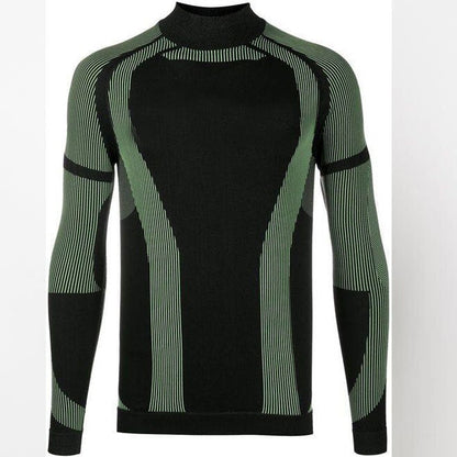 Men's Fashion Long Sleeve T-shirt Elastic T-Shirts Turtleneck Male Contrast Color Tops New Stripe Spliced Clothing