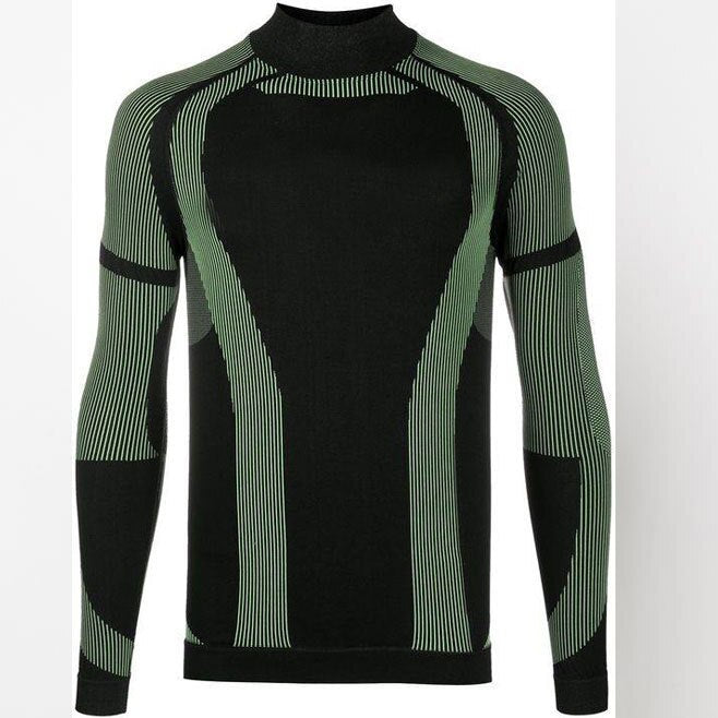 Men's Fashion Long Sleeve T-shirt Elastic T-Shirts Turtleneck Male Contrast Color Tops New Stripe Spliced Clothing