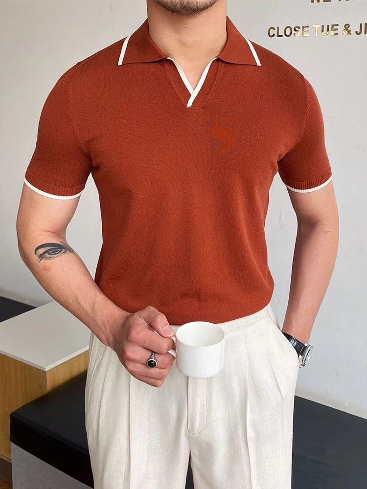 Summer Men Fashion Polo Shirts Short Sleeve Turn-down Collar Patchwork Casual Polos Mens Clothing Male Tops Pullover Street