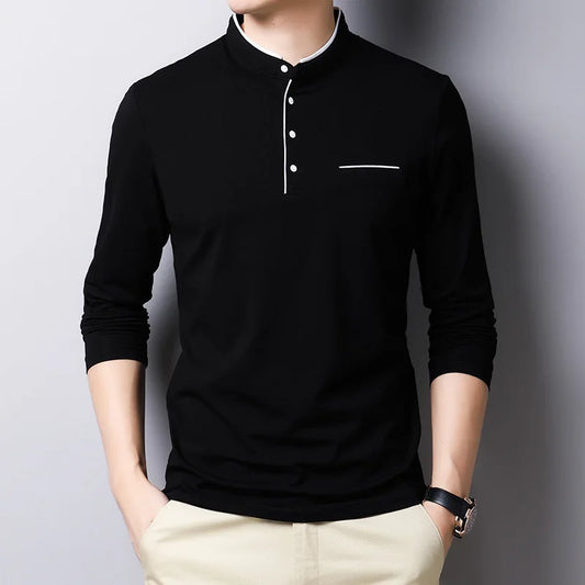 saferido New Spring Autumn T Shirt Men Cotton Long Sleeve Slim Fit Mens Tshirt Fashion MANDARIN COLLAR Solid Color Tops Tees Men Clothing