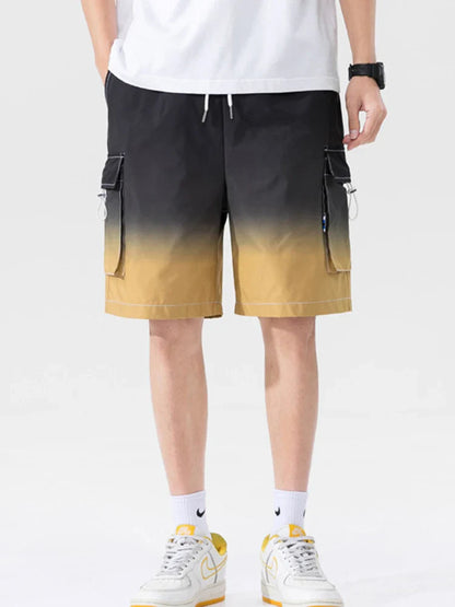saferido HIP HOP Streetwear Summer Korean Fashion Ombre Drawstring Cargo Shorts For Men Loose Straight Multi-pocket Short Pants Casual Gym pantalones cortos