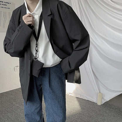Blazers Men Casual Solid Color Loose Long Sleeve Suit Jacket Streetwear for Male Daily Outerwear Autumn Suit's Tops Chic