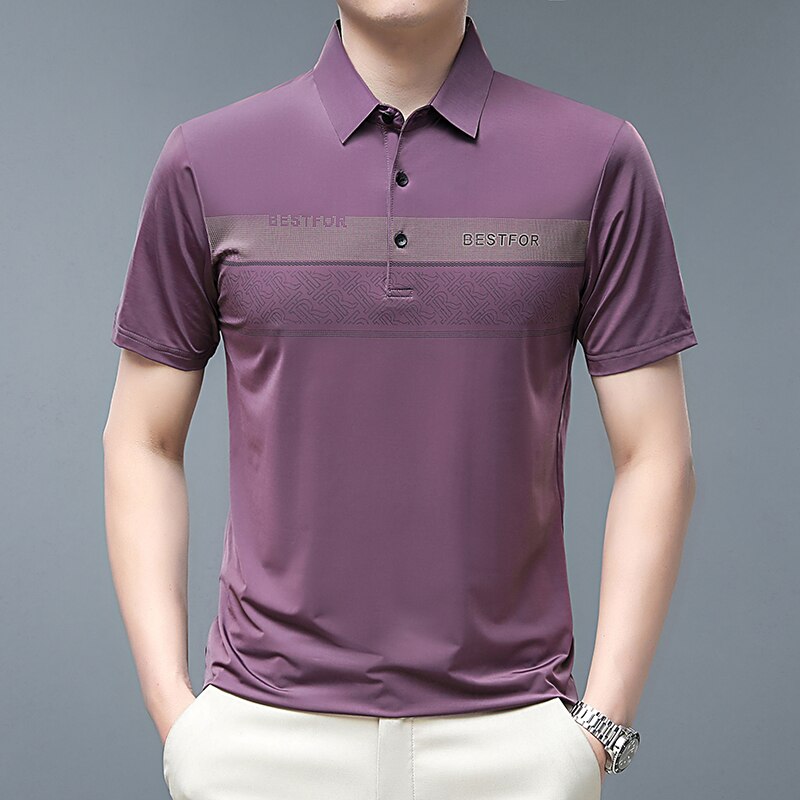 Men T Shirts Breathable Short Sleeve Summer T Shirt for Men Business Casual Fashion Striped Turn-Down Collar T Shirt Male