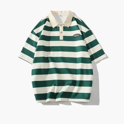 New Striped Polo Shirt Men T-shirt Casual Short Sleeve Fashion Streetwear Men's Clothing Tops Tees Striped Oversized Men T-shirt