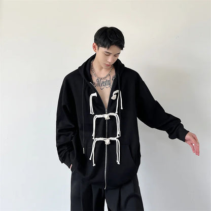 saferido Korean women Spring Autumn Color Chinese Style Hooded Sweatshirt Men's Loose Trendy Casual Zipper Coat Male Hoodies