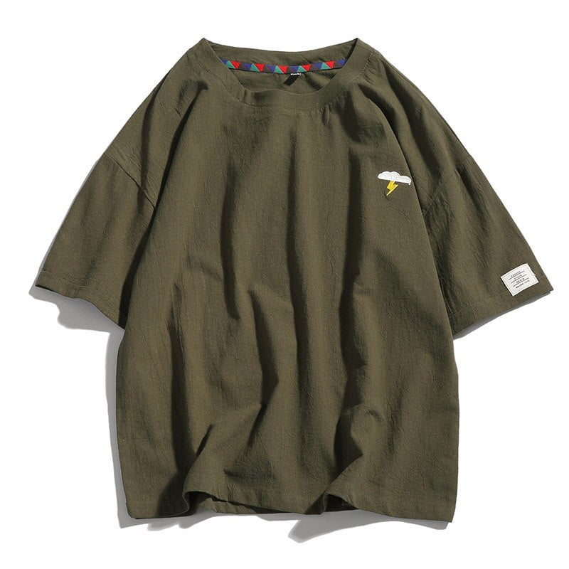 Summer New Men's Short-Sleeved T-shirt Cotton and Linen Casual Men's T Shirts Male Breathable Loose Hip Hop Embroidery Top Tees