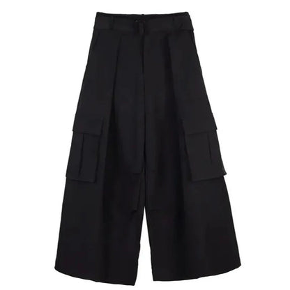 saferido Mens Multi-Pocket Loose Casual Skirts Genderless Japanese Harajuku Street Dark Workwear Style Solid Color Wide Leg Pants Unisex