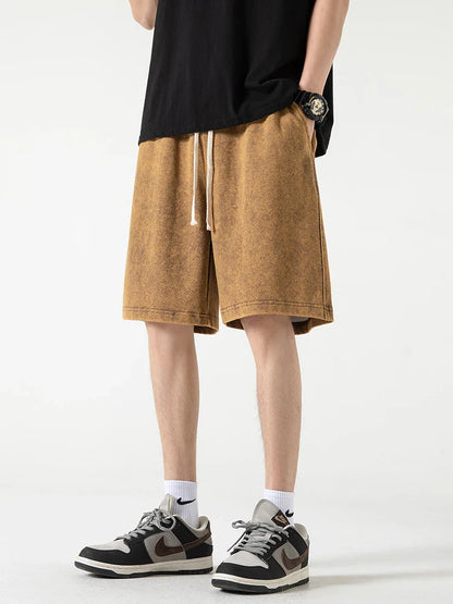 saferido 2024 New Distressed Summer Shorts Men 320G Heavy Cotton Drawstring Harajuku Loose Sweatshorts Male Casual Short Pant Streetwear