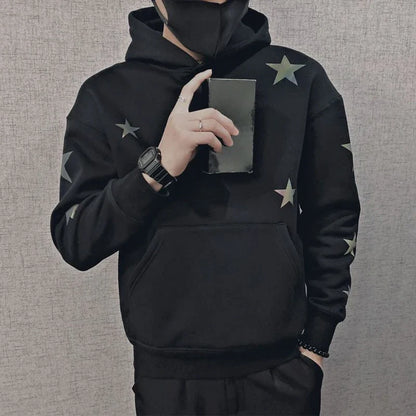 saferido Sweatshirt for Man Hooded Black Male Clothes Hoodies Star Sweat Shirt Emo Korean Style One Piece Novelty and Warm Loose
