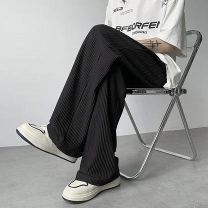 saferido Summer Ice Silk Pants Men Fashion Casual Pleated Pants Men Japanese Streetwear Loose Wide Leg Pants Mens Baggy Trousers M-3XL
