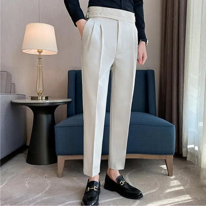 saferido Men Trousers White Autumn Solid Business Casual Suit Pants British Style Men Clothing Formal Wear Office Trousers Straight