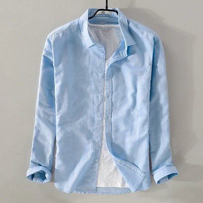 spring autumn new men's shirts fashion lapel casual long-sleeved cotton and linen shirts loose breathable linen shirts