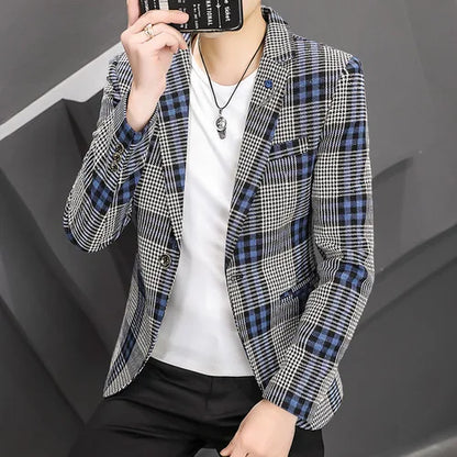 saferido  New Men's Suit Jacket Spring Autumn Street Men's Plaid Suit Jacket Casual Business Brand Clothing Men Slim Blazer Masculino