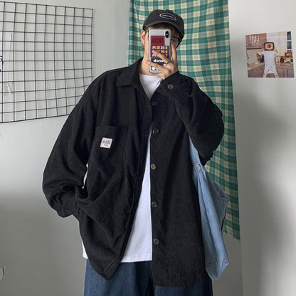 Japanese style wear Corduroy shirt men's long sleeved summer thin style wear ruffian handsome coat in spring and autumn