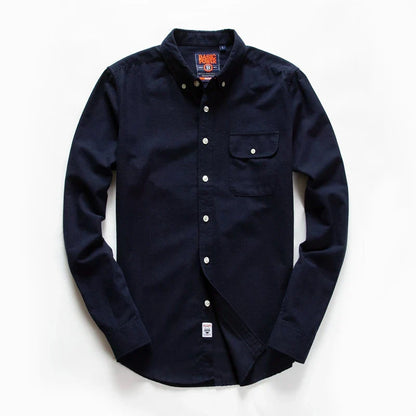 Men's Long Sleeve Oxford Casual Shirt Front Patch Chest Pocket Regular-fit Button-down Collar Thick Work Shirt MG20306