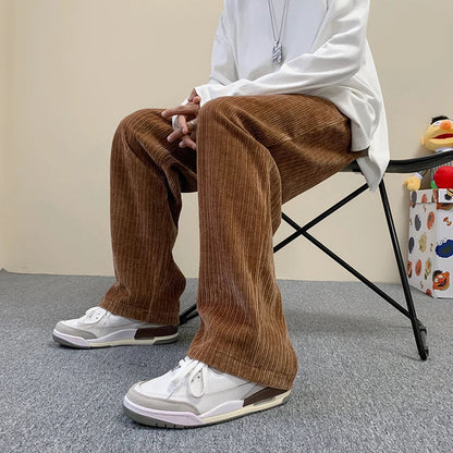 saferido Korean Fashion Corduroy Men's Casual Pants White Loose Straight Wide Leg Pants Spring New Street Casual Sports Pants 3XL
