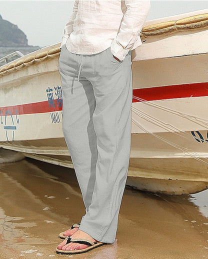 Men's Casual Trousers Home Pants  Man Cotton Linen Large Size white Straight trousers Solid Beach black Fitness Pants