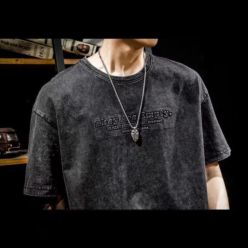 Spring Summer Thin Street Casual Vintage Korean Loose T-Shirts Pullovers Man Solid Color Handsome Round Neck Men's Clothing