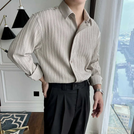 Autumn New Long Sleeve Shirt for Men Korean Fashion Designer Casual Solid Color Loose Simple Buttons Striped Shirt Men