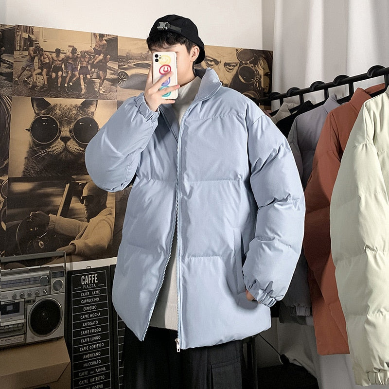 US Size Winter Jacket Men Parkas Thicken Warm Coat Mens Stand Collar Jackets Solid Color Parka Coat Women Fashion New Streetwear