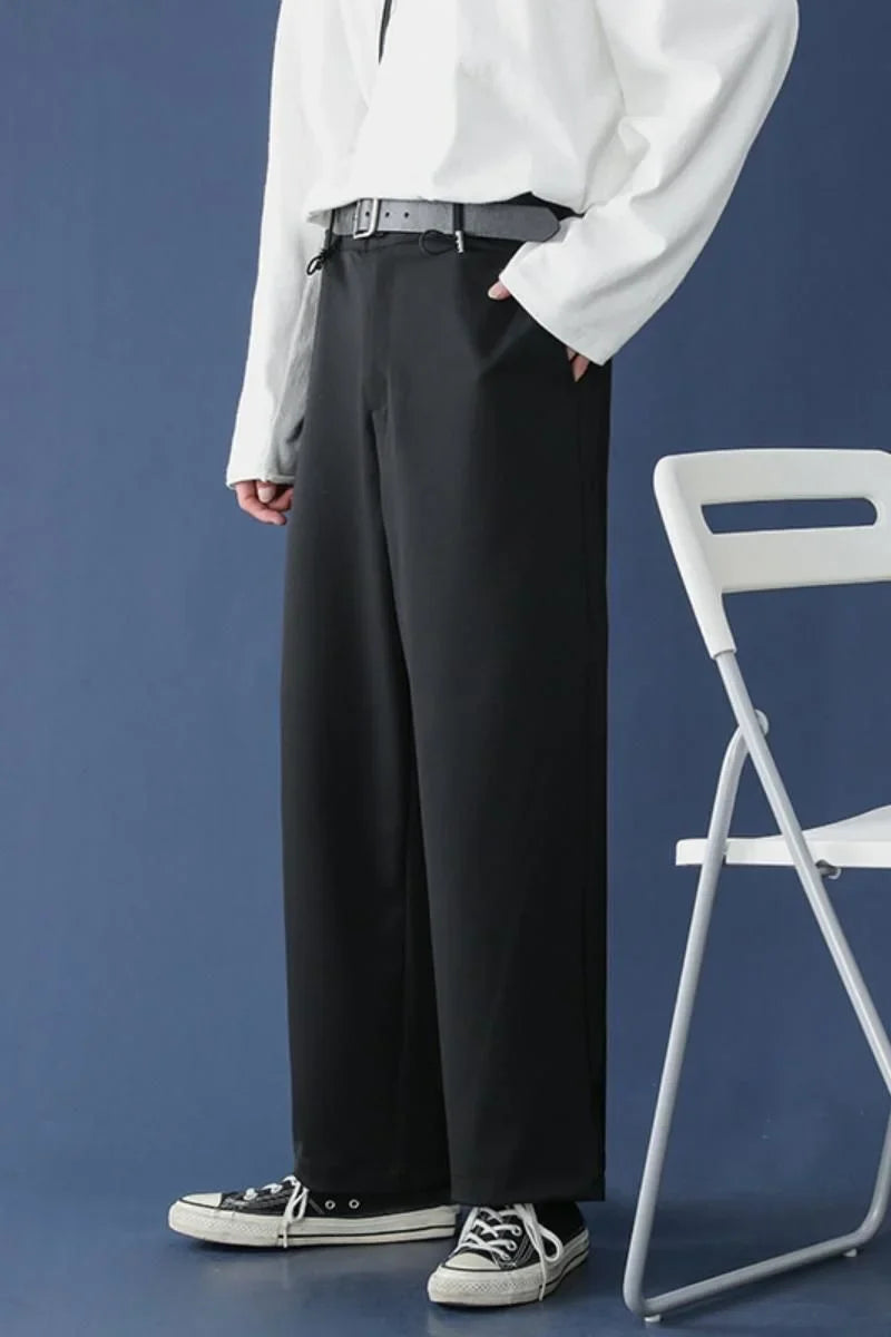 saferido Black Gray Caramel Suit Pants Men's Loose Straight Wide-leg Trousers Fashion Spring Summer Solid Casual All-match Casual Pants
