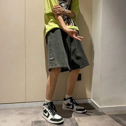 saferido Summer New Men's Loose Denim Shorts Blue Black Fashion Wide Legs Casual Oversized Baggy Beach Short Jeans Male Bermuda