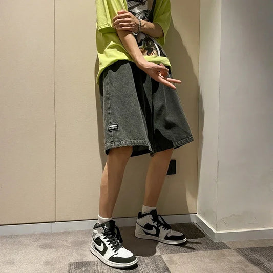 saferido Summer New Men's Loose Denim Shorts Blue Black Fashion Wide Legs Casual Oversized Baggy Beach Short Jeans Male Bermuda