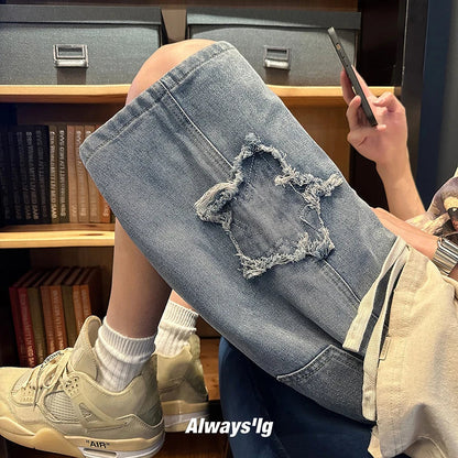 saferido New Mens Fake Zippers Jeans Shorts Korean Fashion Shorts Harajuku High Street Men Clothing Casual Shorts Streetwear Short Pants