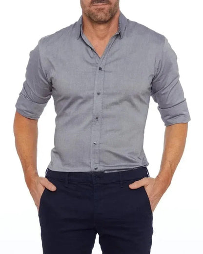 Men's Zipper Shirt Hidden Zipper Fake Button Spring and Fall Models New Oxford Stretch Cotton Zipper Shirt Shirts for Men