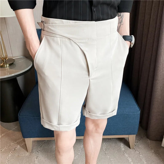 saferido  British Style Summer Suit Shorts Men Clothing Straight Business Formal Wear Slim Fit Casual Short Homme Knee Length Quality