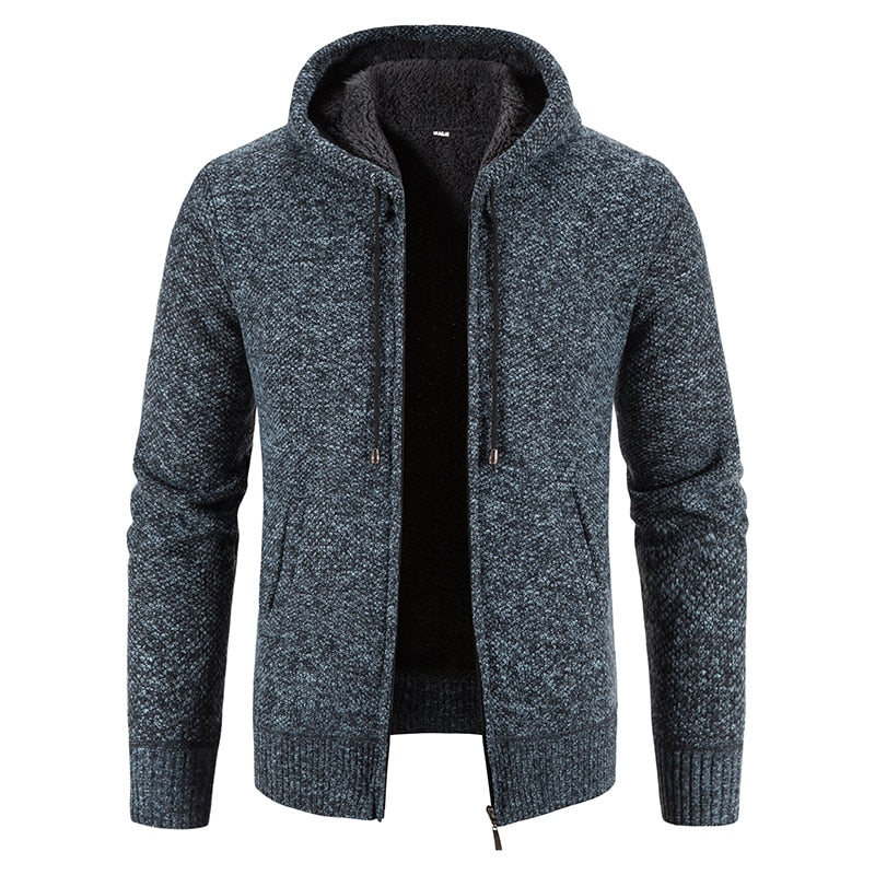 Winter Thick Cardigan Mens Sweater Zipper Hooded Fashion Warm Slim Fit Knitted Sweater Male Fleece Hoodies Coats Men M-4Xl