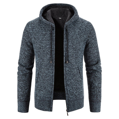 Winter Thick Cardigan Mens Sweater Zipper Hooded Fashion Warm Slim Fit Knitted Sweater Male Fleece Hoodies Coats Men M-4Xl