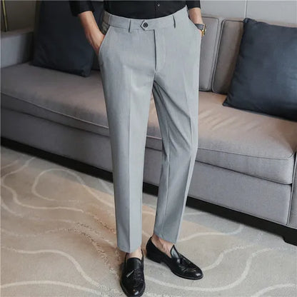 saferido British Style New Solid High Waist Suit Pant Men Business Formal Wear Trousers High Quality Slim Casual Office Suit Pants 28-38