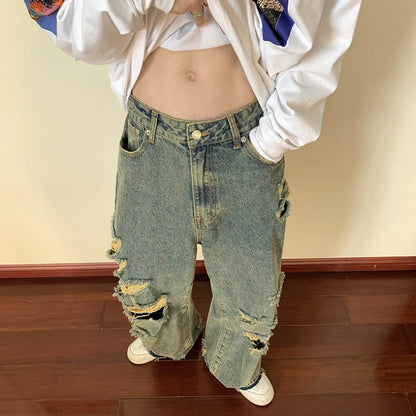 saferido Men's Torn Jeans American Street Hip-hop Baggy Pants Spring and Autumn Thin Women's Hip-hop Baggy Pants Y2k Hombre
