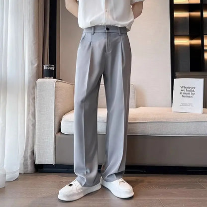 New Spring and Autumn Fashion Men's Straight Tube Loose Casual Business Versatile Dropped Wide Leg High Grade Suit Pants
