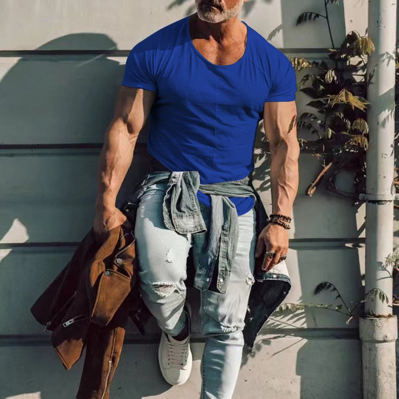 Men T Shirt  Spring Summer Loose Crew Neck Short Sleeve Loose Pullover Tops Mens Casual Fashion Solid Color Tees Streetwear