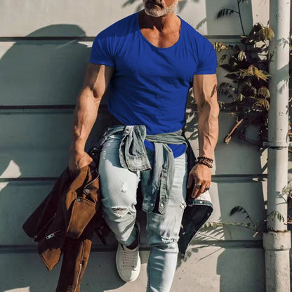 Men T Shirt  Spring Summer Loose Crew Neck Short Sleeve Loose Pullover Tops Mens Casual Fashion Solid Color Tees Streetwear