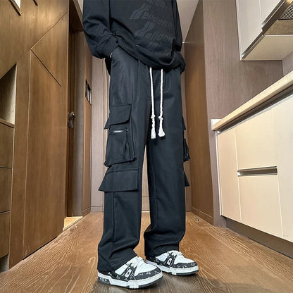 saferido Spring New Cargo Pants Men's Loose Straight Oversize Clothing Men's Baggy Sweatpants Multi-Pockets Jogger Trousers 5XL