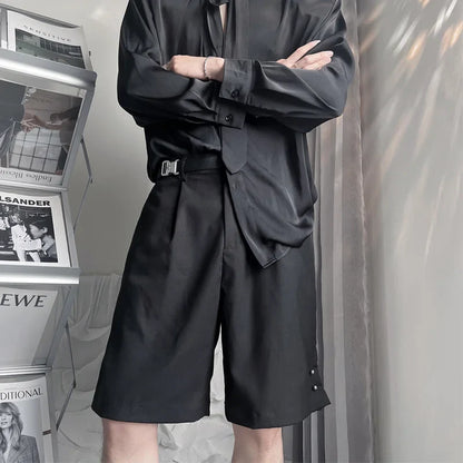 saferido Summer Suit Shorts Men Fashion Social Mens Dress Shorts Korean Loose Business Casual Shorts Mens Grey Black Office Formal Shorts