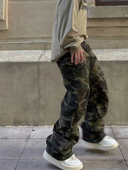 Straight Camouflage Cargo Long Pants For Men Casual Zipper Full Trousers Man Summer Autumn New Fashion Men's Clothing