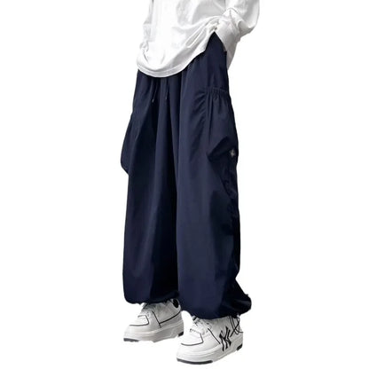 saferido Japanese Casual Loose Pocket Trendy Drawstring Ankle Tie Workwear Pants Versatile Wide Leg Mop Pants Spring Autumn New Style